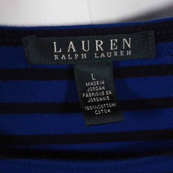 Charter Club Womens L Striped Blue & Black Pullover Top With Gold Button Accents - Picture 8 of 9